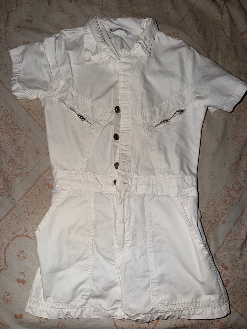 White Short-Sleeve Denim ZARA Romper